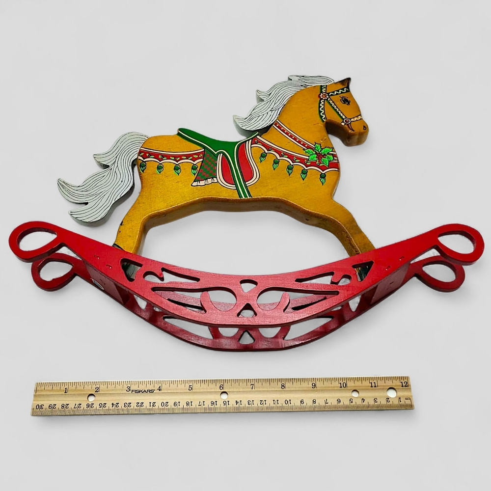 Vtg Christmas Hand Painted Wooden Rocking Horse Toy JAC Holiday Decor Folk Art - Picture 13 of 13